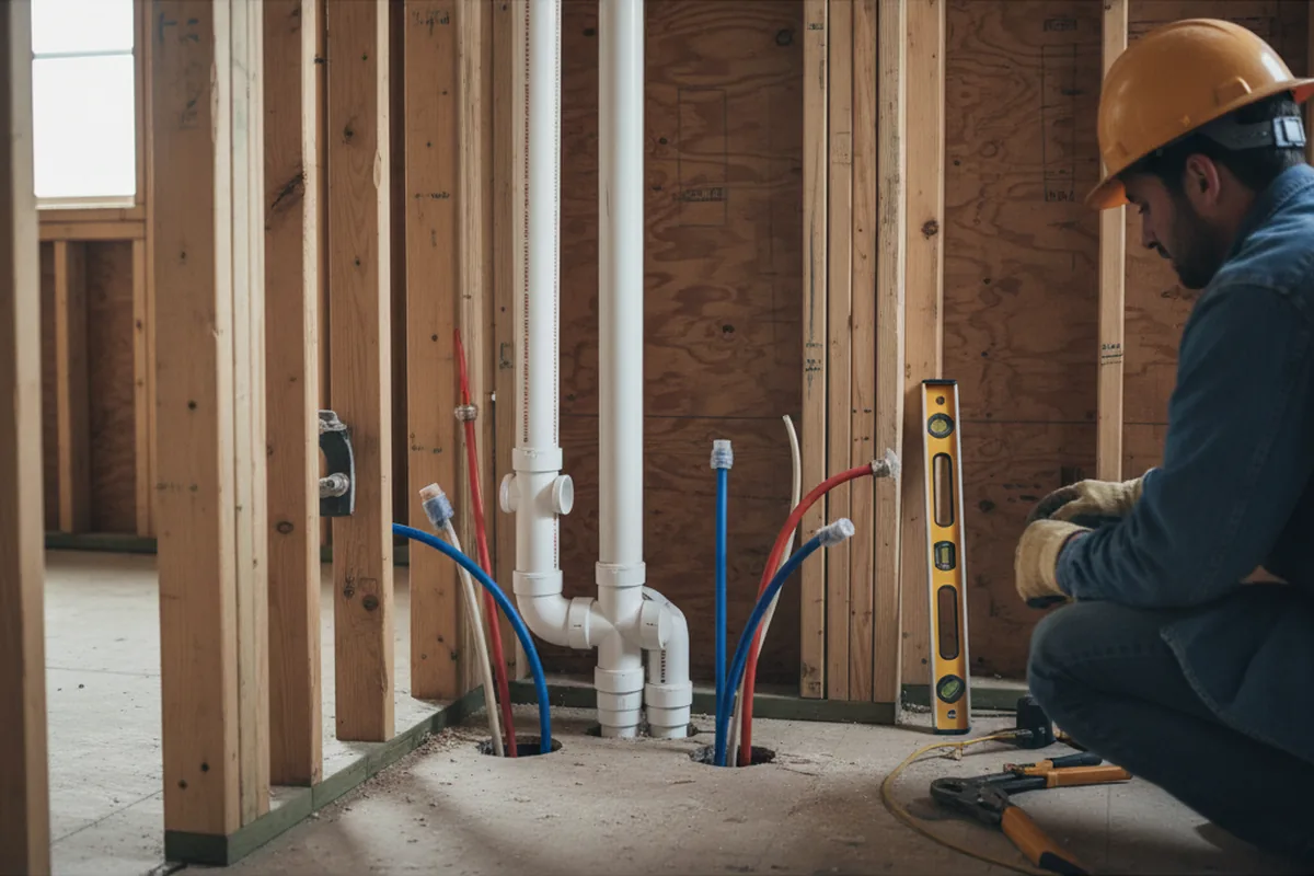 Drain and supply rough-in during Sump Pump Repair in Danville